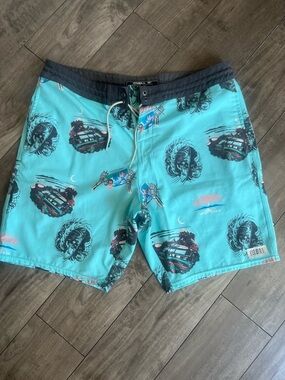 O'Neill Turquoise Surf Van Print Board Shorts